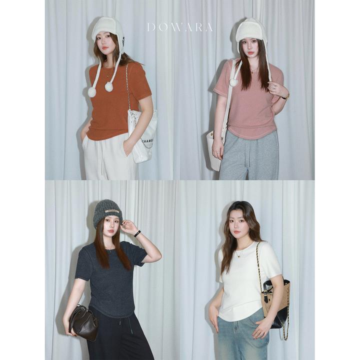 现货大婉酱微胖定制【优可丝绒绒T】秋冬短袖T恤圆领显瘦上衣2889D