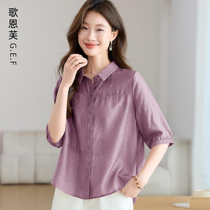 天丝衬衫女夏季薄2025新款妈妈气质减龄上衣宽松休闲洋气漂亮小衫