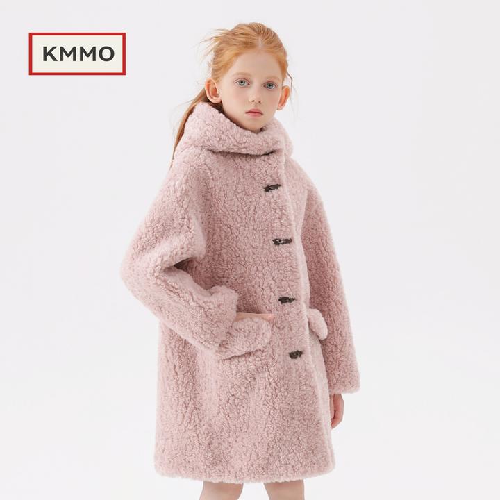 KMMO儿童仿皮草外套2025秋冬新款女童仿羊羔毛大衣中长款毛毛童装