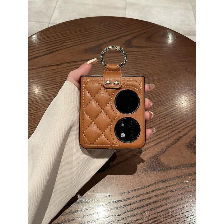 原装正品适用小香风复古棕高档皮质菱格高级感指环扣pocket2华为p