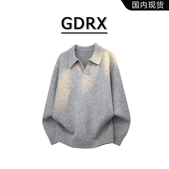 GDRX复古翻领毛衣2025秋季新款男士宽松休闲长袖polo针织衫上衣