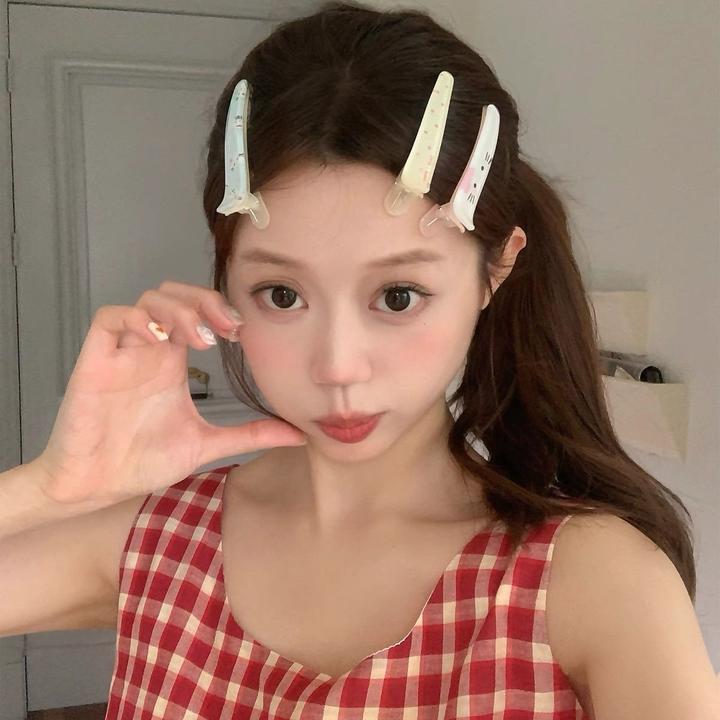 韩系可爱波点猫咪鸭嘴发夹女甜美刘海一字夹洗脸化妆碎发边夹发卡