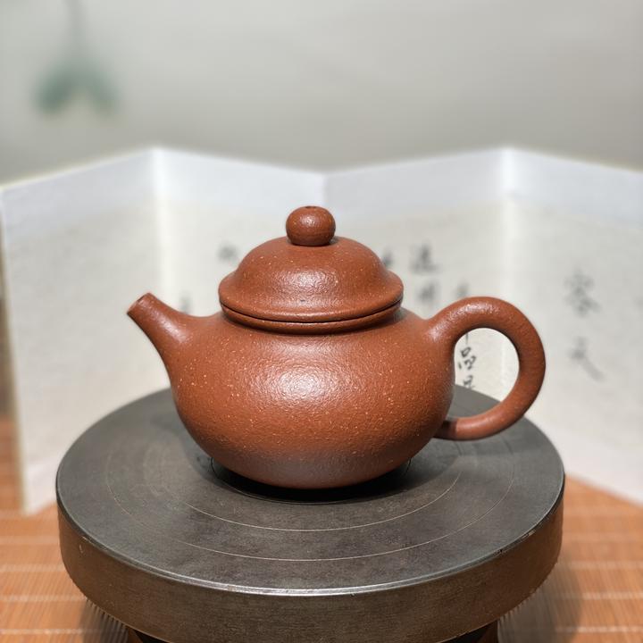 宜兴全手工紫砂壶容天壶180cc黄龙山原矿手磨20目红降坡不酸洗