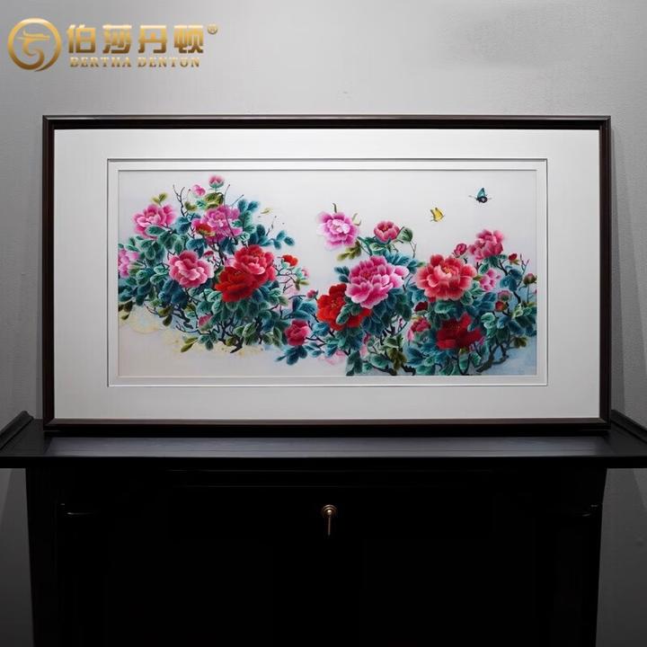 牡丹图苏绣纯手工刺绣花开富贵玄关客厅沙发背景挂画挂画装饰画
