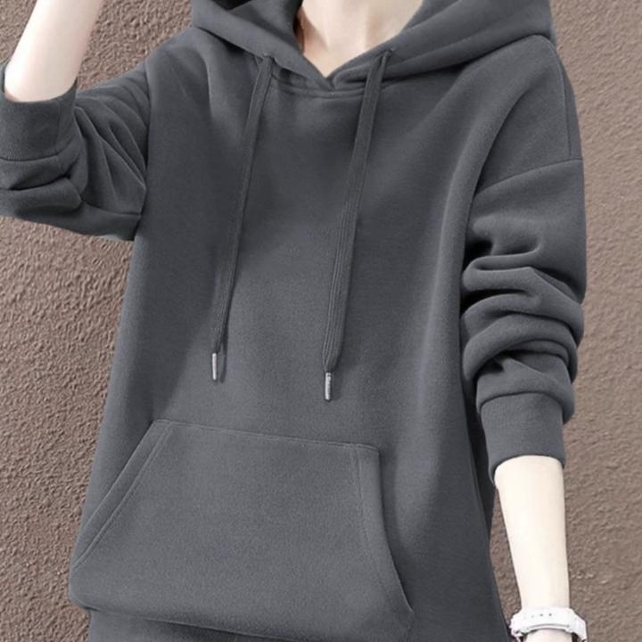 秋冬新款韩版复古套头宽松上衣女韩版显瘦连帽长袖大码休闲卫衣女