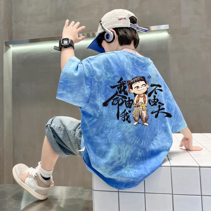 男童夏装T恤2025新款中大童夏季男孩休闲上衣帅气短袖潮t［2710］