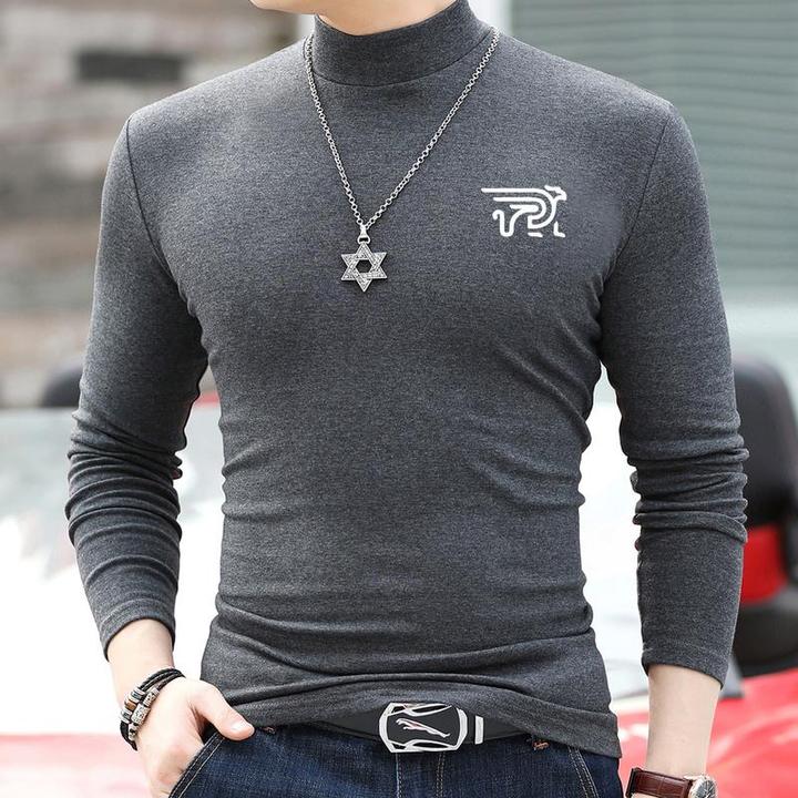 印花男士春秋半高领打底衫休闲时尚修身恤长袖大码保暖秋衣