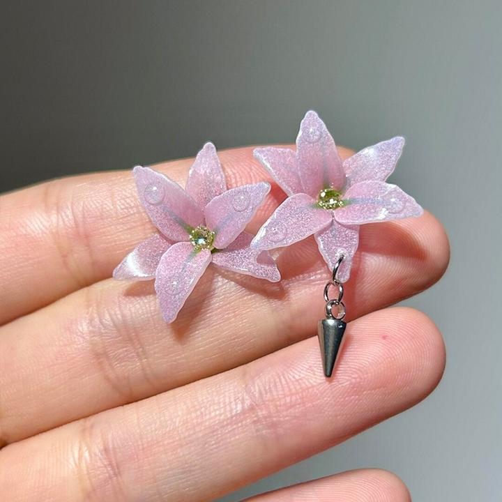 非金属树脂耳饰 粉色百合花耳骨钉女甜美小众设计高级感百搭耳饰