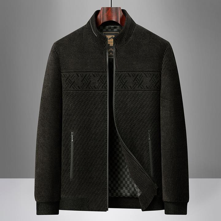 春秋季雪尼尔中年男士休闲爸爸装立领外套中老年人衣服夹克衫上衣