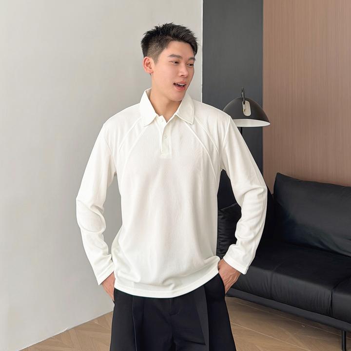 朱渣渣薄款冰丝韩版polo领插肩卫衣男春秋ins休闲翻领长袖T恤保罗