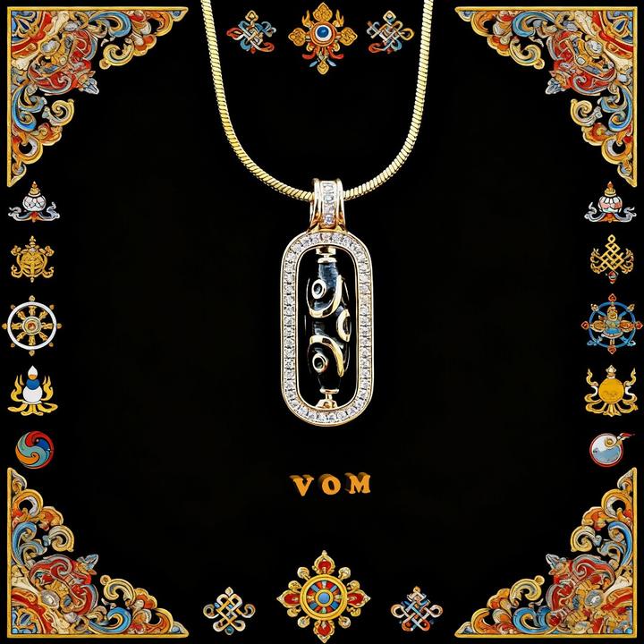 钛钢项链 可转动六眼天珠祥云雕刻精致手工古法藏式镶嵌满钻坠链