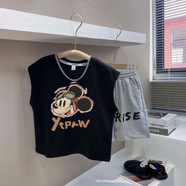 女童男童背心套装夏装2025夏季新款中小童童装儿童无袖米奇两件套