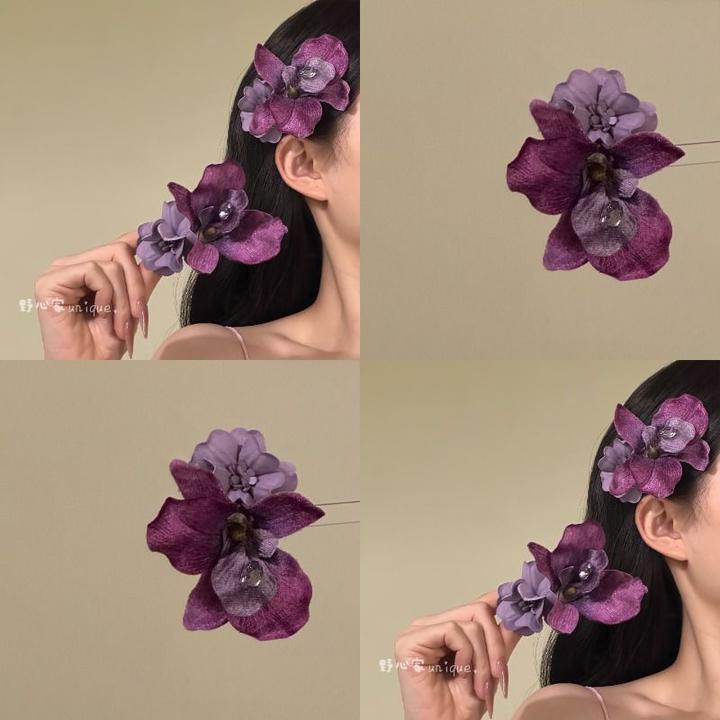 【紫鸢花】绝美气质紫色花朵发夹度假风拍照侧边夹新款紫色发饰女