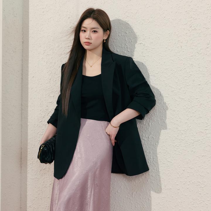 大码女装2025春季新款时尚休闲气质高级感黑色宽松显瘦西装外套女