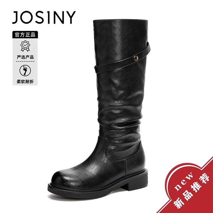 卓诗尼黑色长靴女厚底骑士靴2025冬季新款粗跟长筒靴不过膝高筒靴