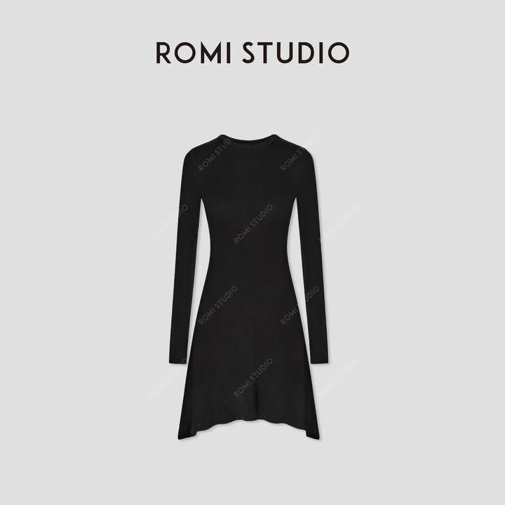 ROMI STUDIO“法式优雅”绵羊毛莱赛尔混纺不规则连衣裙RWCSLT2401