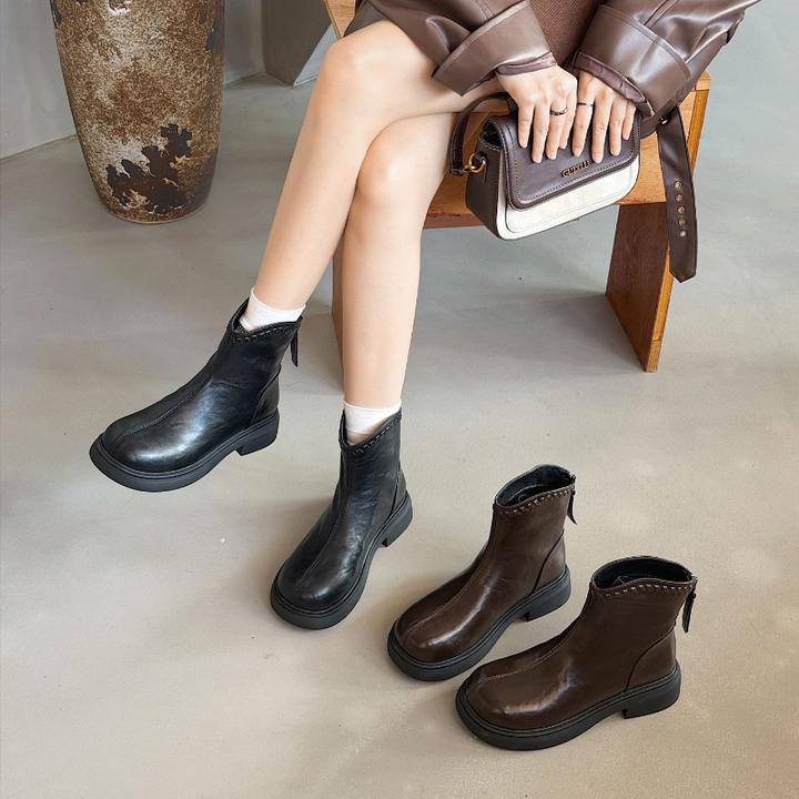 复古时尚甜酷风百搭短靴女2025秋季新款韩版文艺范休闲单靴