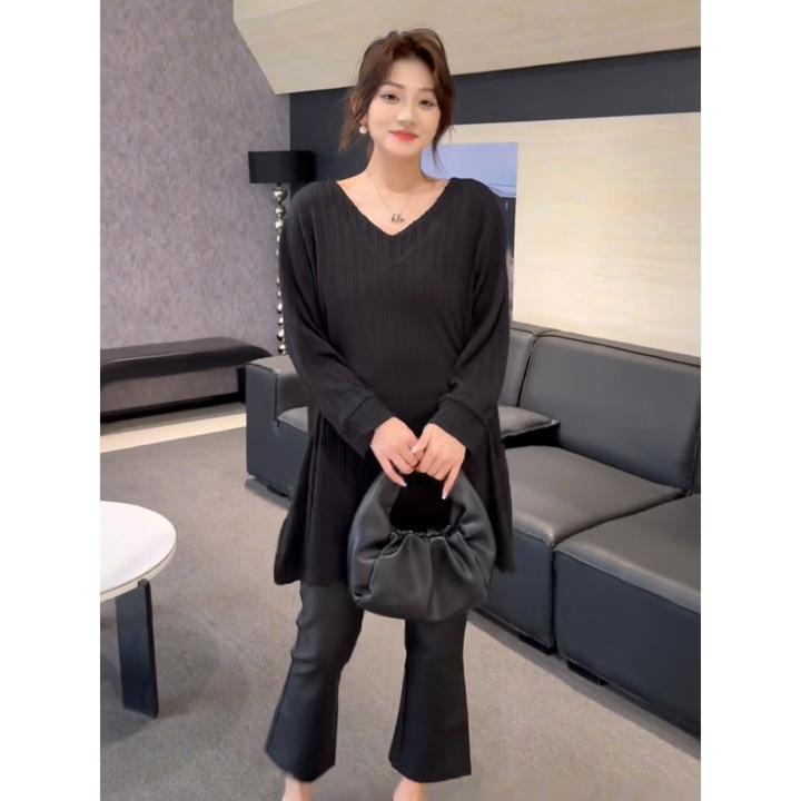 【胡小肥】12大码打底衫7705-1气质宽松显瘦舒适V领百搭新款加长