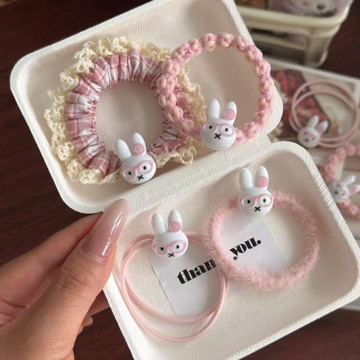 可爱眼镜米菲兔粉色发圈组合ins少女心超萌甜美情侣闺蜜发饰头绳