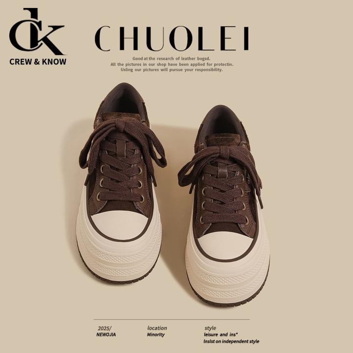 【香港&C&K专柜正品】2025秋冬季新款厚底帆布鞋女低帮休闲小白鞋