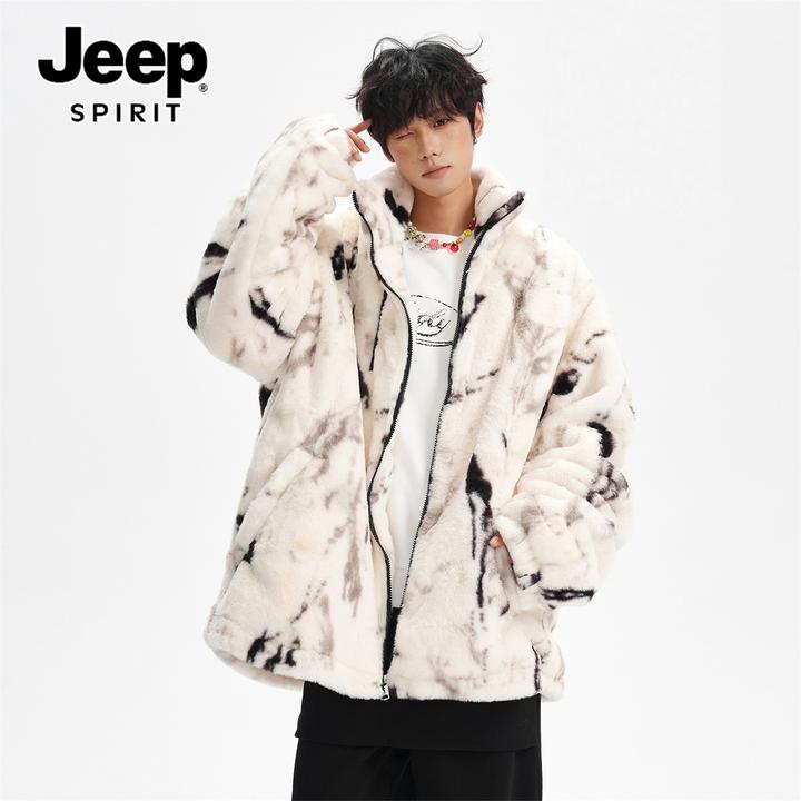 JEEPSPIRIT美式撞色立领抓绒棉衣男60男冬季男款撞色立领棉服