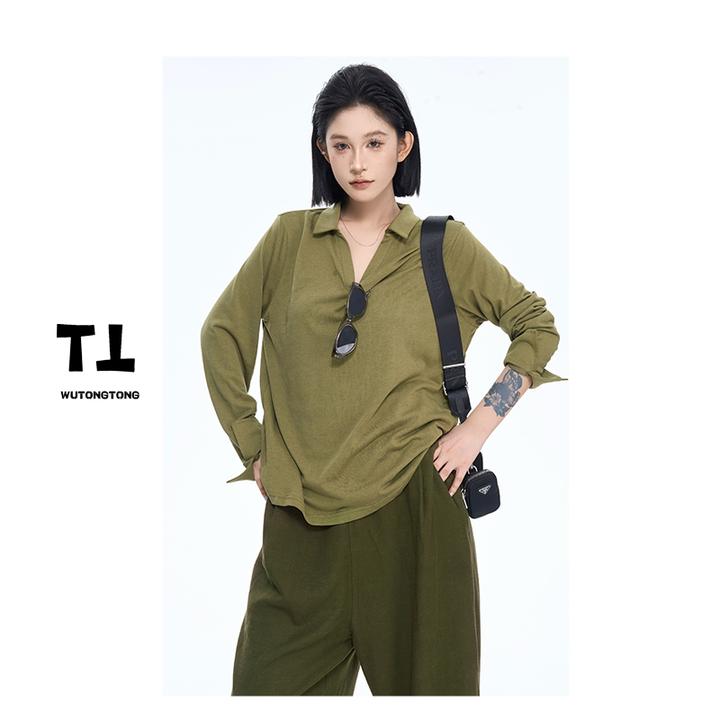 吴童童现货【日光结界】夏季翻领长袖短T恤衫简约宽松防晒上衣62409