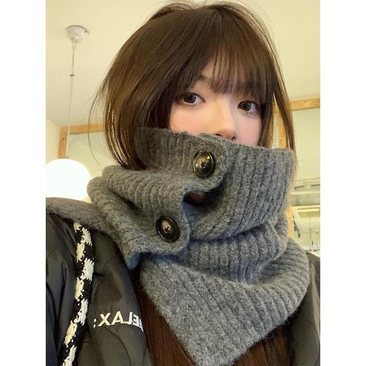 2025新款围脖套头脖套女秋冬围巾韩系灰色防寒保暖护颈针织披肩冬