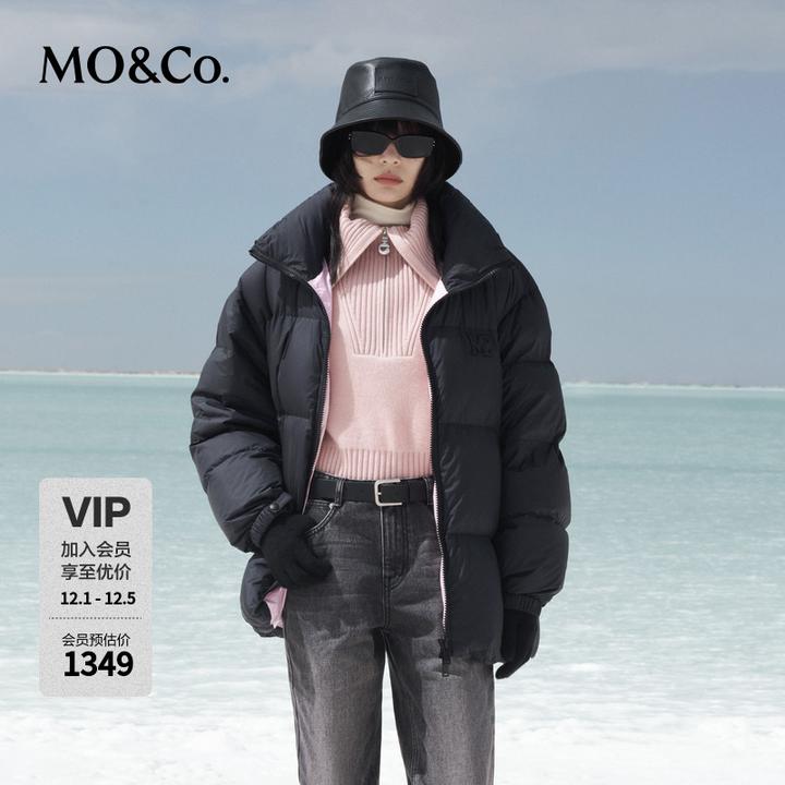 MOCO羽绒服90绒无氟防水面层轻暖高领高蓬松宽松面包服MBC4EINK16
