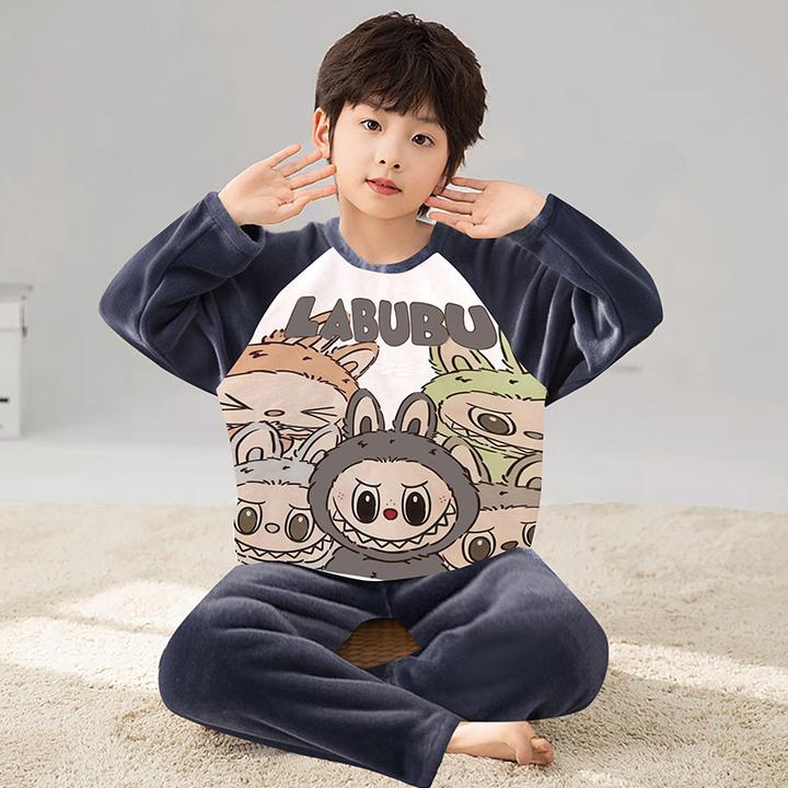 儿童睡衣卡通男童冬季法兰绒加厚可爱新款小男孩家居服珊瑚绒套装