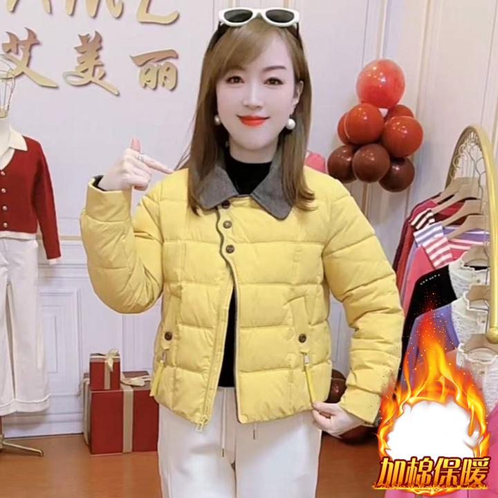 加厚三扣小翻领羽绒棉服女2025冬季新款时尚百搭显瘦洋气保暖棉衣