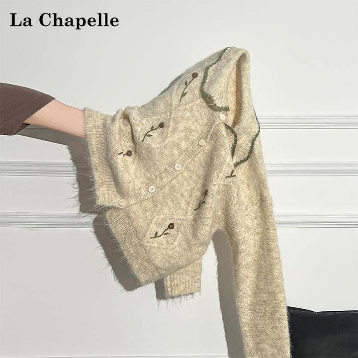 拉夏贝尔娃娃领针织打底开衫毛衣长袖加厚内搭秋冬宽松外套上衣女