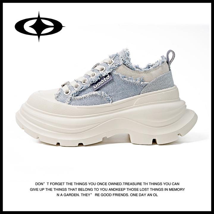 Uootd帆布鞋男厚底增高休闲板鞋夏季系带百搭高街男鞋时尚情侣鞋