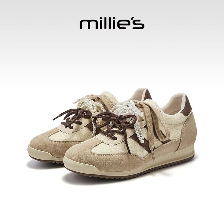 MILLIE'S/妙丽圆头厚底低帮鞋系带时尚女鞋运动百搭休闲鞋德训鞋