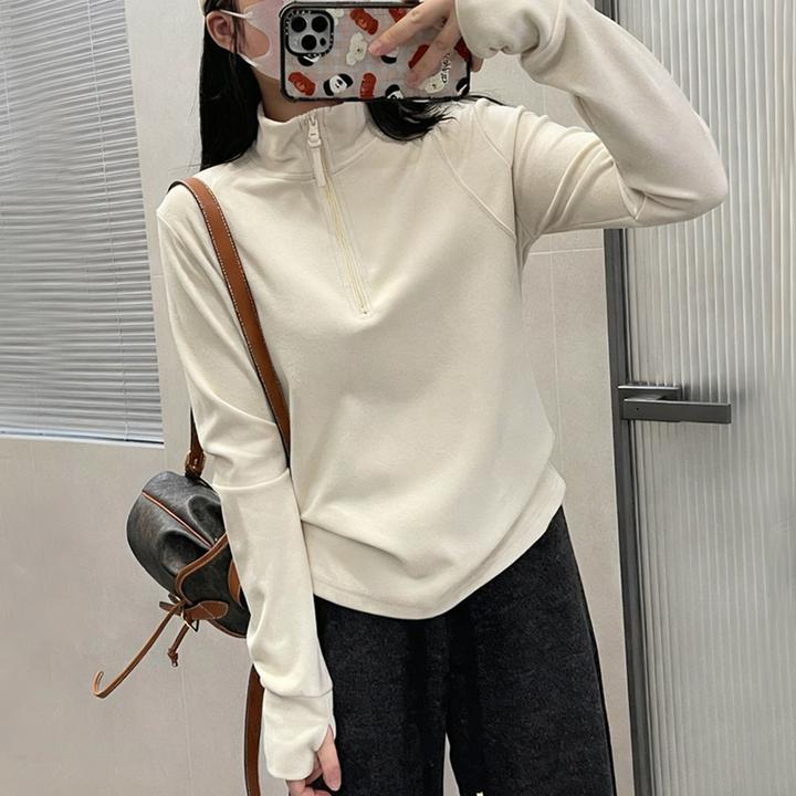 双面德绒长袖t恤女秋冬2025新款保暖立领半拉链卫衣内搭打底上衣