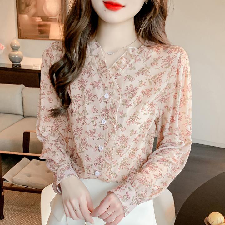 法式碎花长袖雪纺衬衫女秋季2025新款高级感别致减龄小衫气质上衣