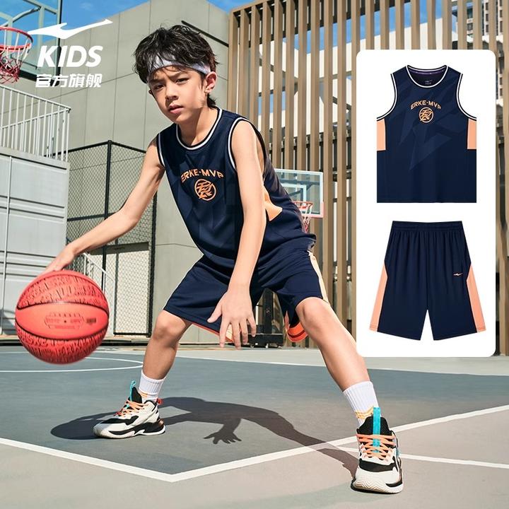 鸿星尔克童装儿童篮球服男童夏季薄款套装男童运动中大童背心短裤