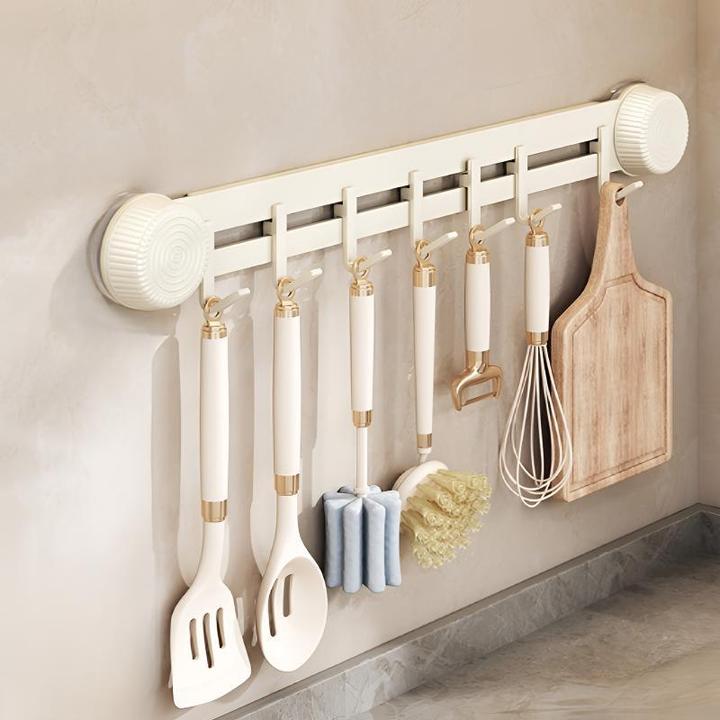 吸盘厨房挂钩免打孔多功能挂杆置物架锅铲勺子一体挂架壁挂收纳架