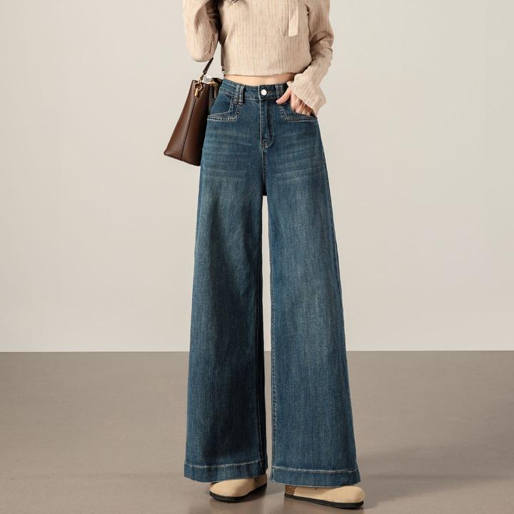窄版阔腿牛仔裤女春秋2025新款高腰显瘦垂感小个子遮胯直筒拖地裤