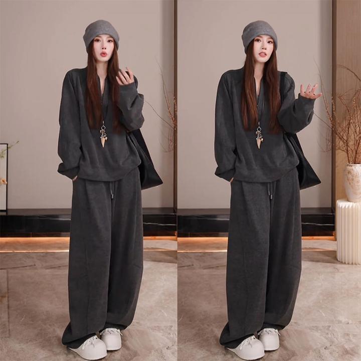 韩系慵懒风时尚休闲套装女宽松显瘦卫衣长裤两件套秋新款洋气百搭