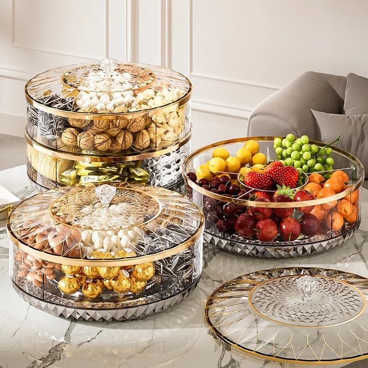 西邮哥【新疆包邮】旋转果盘茶几干果盘糖果盒零食盘分格密封收纳盒