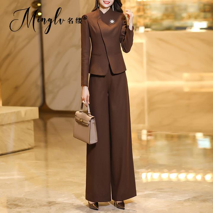 职场气质时尚轻奢套装女秋冬2025年新款减龄外套毛呢阔腿裤两件套