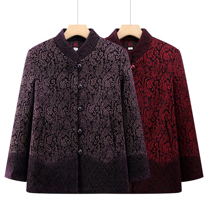 妈妈秋装外套中式立领中老年女装加厚奶奶装雪尼尔绒上衣老人衣服