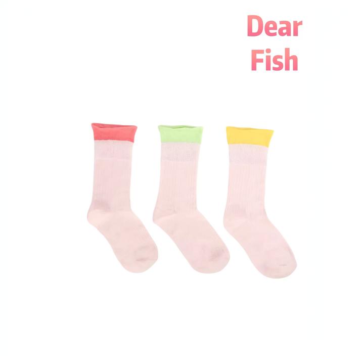 DF DEAR FISH【薄荷曼波】棉袜新款柠檬黄女袜可爱透气袜子春夏薄透