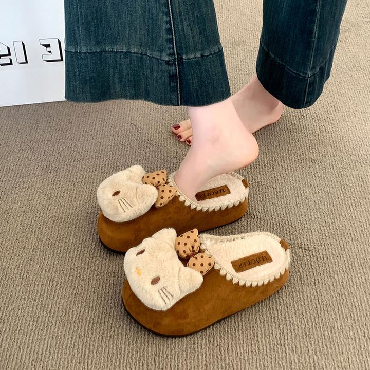 加绒保暖包头半拖鞋女2025秋季新款可爱外穿棉拖鞋时尚百搭勃肯鞋