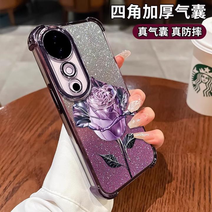 紫玫瑰适用vivos20手机壳电镀闪粉四角防摔网红女款轻奢高级感ins