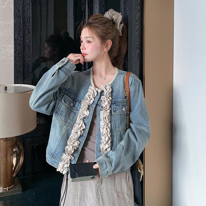 独特木耳花边爆款牛仔短外套2025新款女春秋超好看高级感夹克上衣