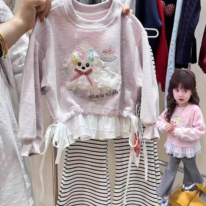 【现货】韩版童装2025秋季新款女童卫衣儿童卡通拼接立体小狗上衣潮