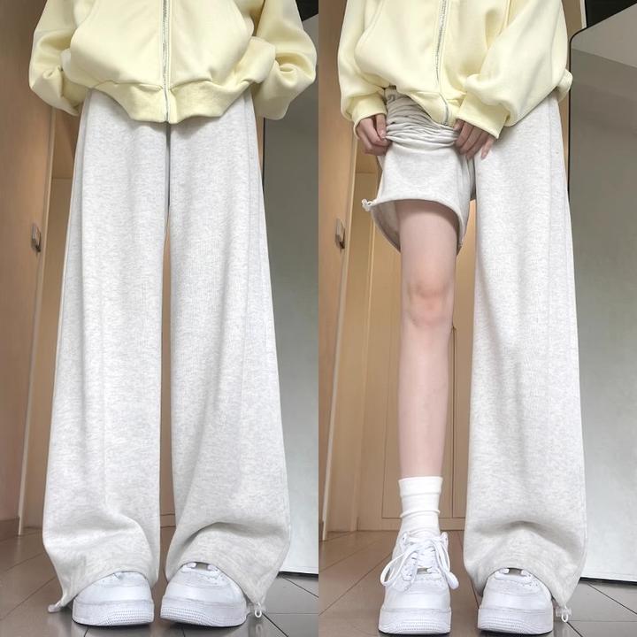 白灰色美式运动裤女秋季2025新款高腰小个子宽松显瘦加绒休闲卫裤