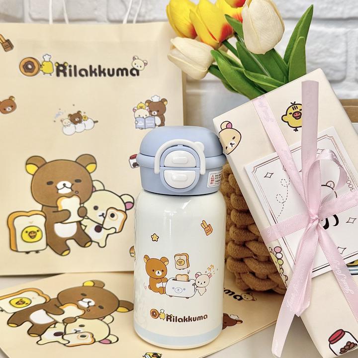 轻松熊保温杯礼物送人双饮吸管塑料水杯大容量学生杯子ins高颜值