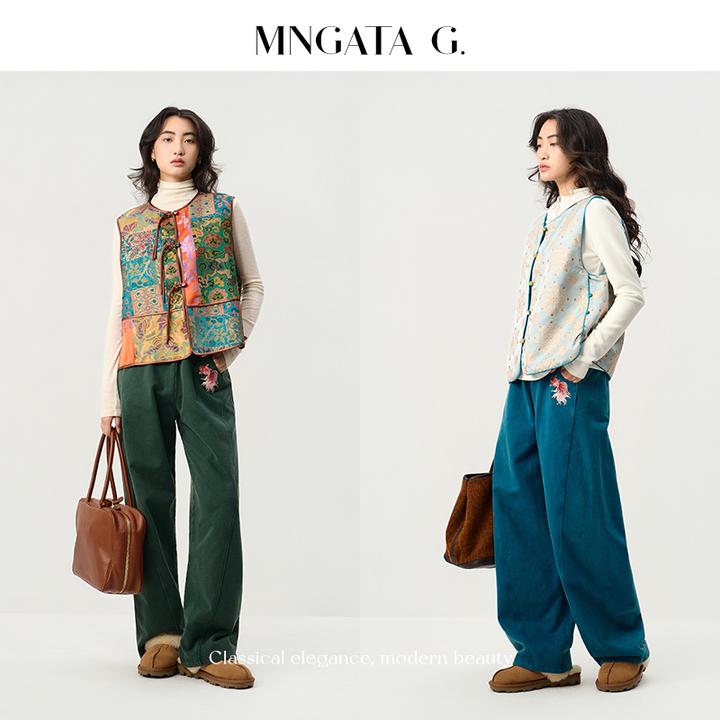 MNGATA G.宫小妍 炒色·锦鲤裤  纯棉刺绣弯刀裤休闲直筒裤5101364